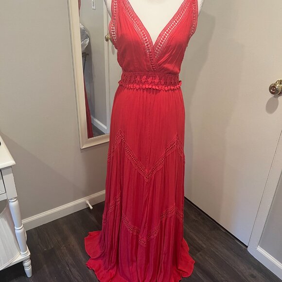 Max Studio Red Lace Trim Sleeveless Maxi Dress, Size Large - Picture 2 of 16